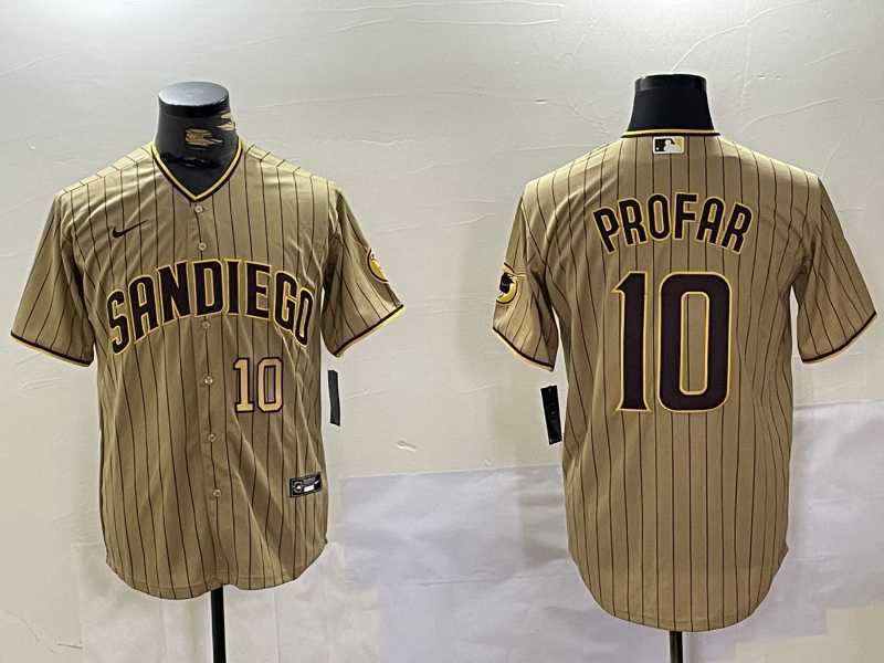 Mens San Diego Padres #10 Jurickson Profar Khaki Team Logo Cool Base Jerseys->san diego padres->MLB Jersey